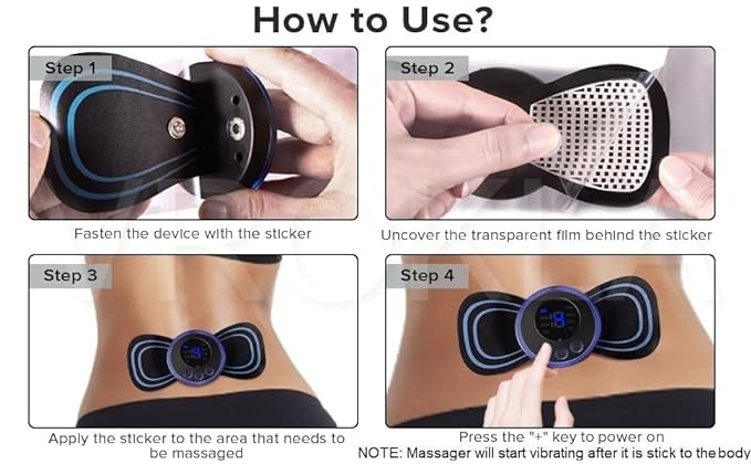 Trending Full Body Mini Butterfly TENS Massager with 8 Modes, 19 Levels Electric Rechargeable Portable EMS Patch for Shoulder, Neck, Arms, Legs, Neck, Men/Women (Buterfly-Masager)