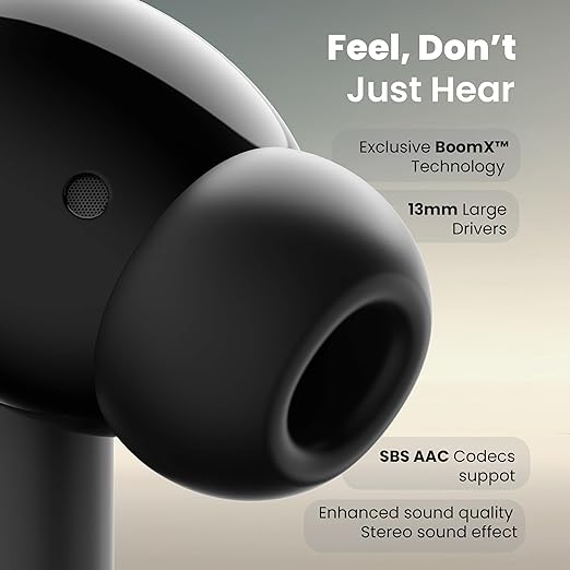 Boult Audio K40 with 48H Playtime, Made In India, Clear Calling 4 Mics, 45ms Low Latency Gaming, 13mm Bass Drivers Ear buds, Type-C Fast Charging, Bluetooth 5.3 True Wireless Earbuds (Electric Black)