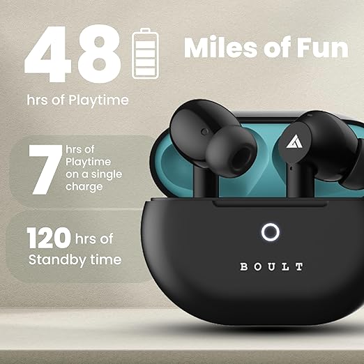 Boult Audio K40 with 48H Playtime, Made In India, Clear Calling 4 Mics, 45ms Low Latency Gaming, 13mm Bass Drivers Ear buds, Type-C Fast Charging, Bluetooth 5.3 True Wireless Earbuds (Electric Black)