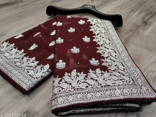 Heavy Silver Embroidery Work With Full Silver Stone Work Beautifull Saree